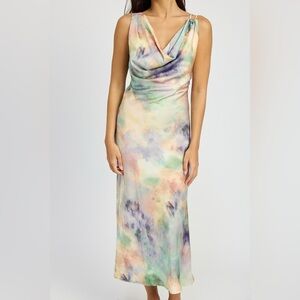 NWT Tie Dye Slip Maxi Midi Dress Multicolor Pastel Sleeveless Silk Emory Park